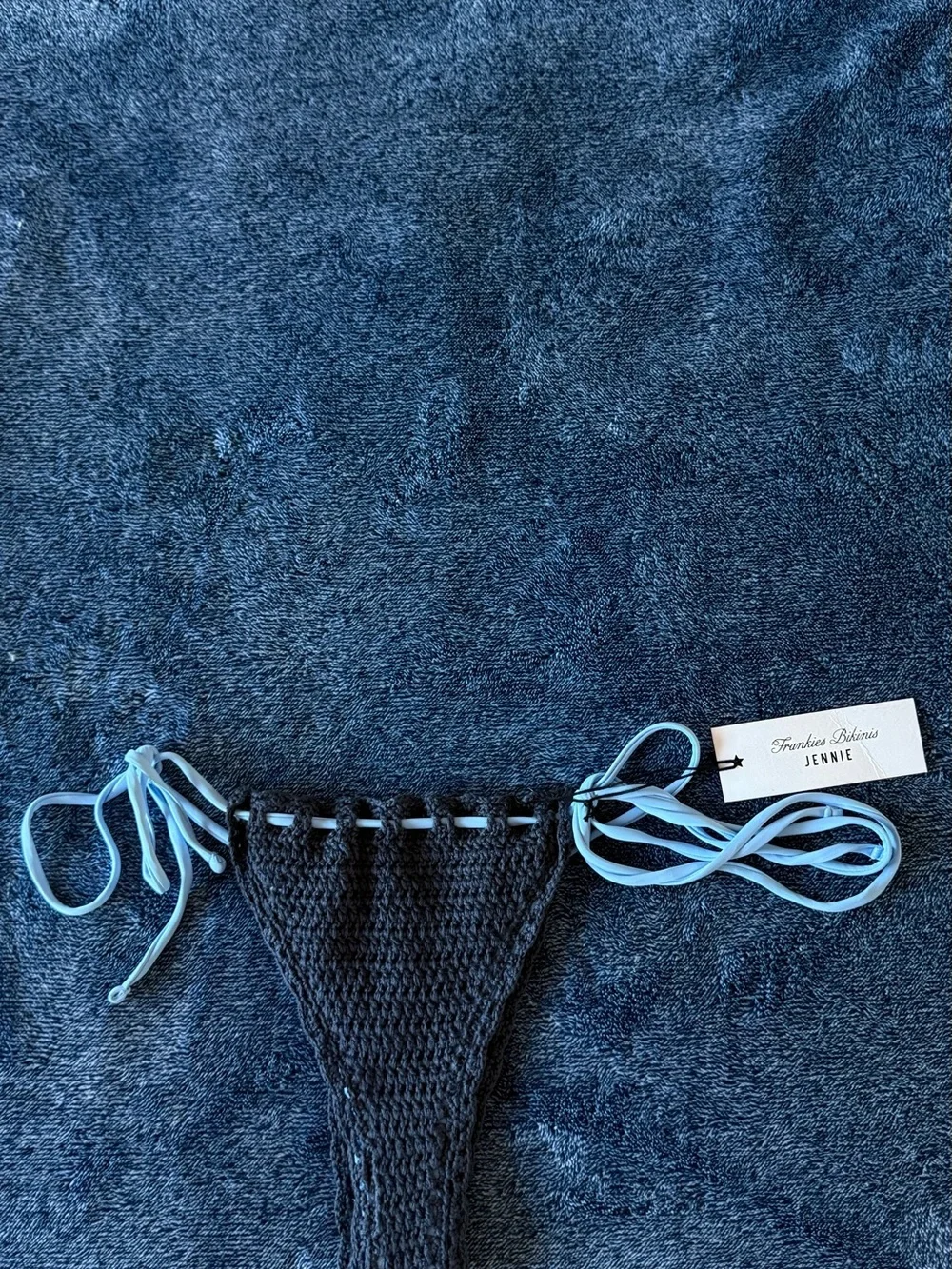 NWT Frankies Bikinis X Jennie Two-Tone Blue Triangle Crochet Bikini Set👙💙🩵